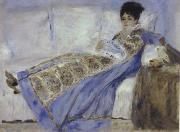 Pierre Renoir Madame Monet Reclining on a Sofa Reading Le Figaro oil painting reproduction
